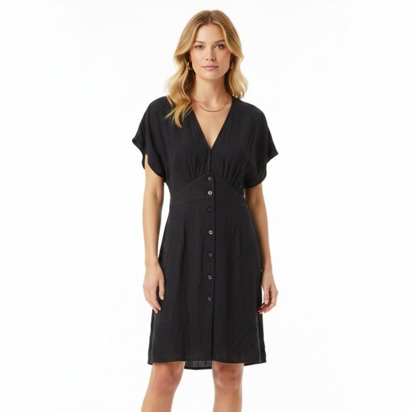 Quince Dresses & Skirts - Quince Vintage Wash Tencel Button Front Dress Size Small Black